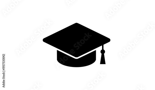 Modern black graduation mortarboard icon with golden tassel university education symbol isolated on white