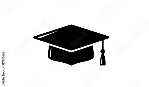 Black graduation cap icon with golden tassel representing education and academic achievement isolated on white