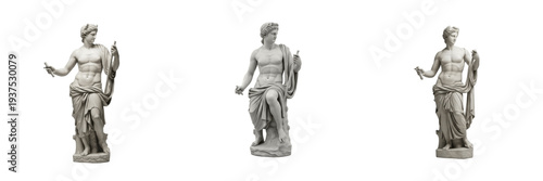Hermes of Praxiteles statue isolated on white background random angle full marble sculpture on white floor Greek god Hermes ancient classical sculpture Praxiteles antique mythology landmark
