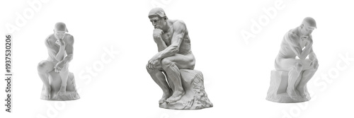 Quadro su tela The Thinker Tokyo statue isolated on white background random angle full sculptur