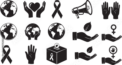 Black icons for social causes and global awareness campaign
