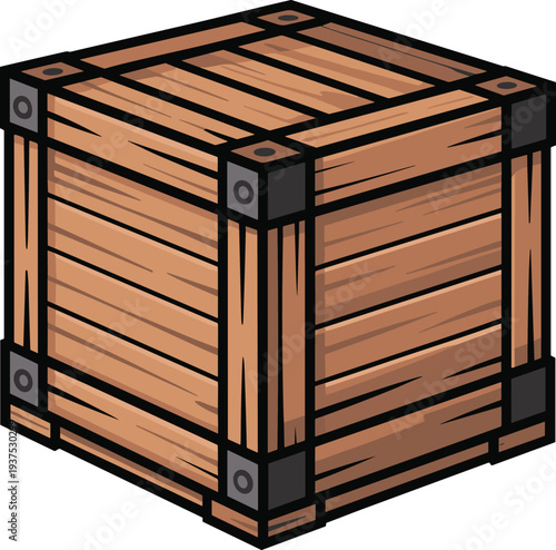 Wooden crate box brown color vector on white background.