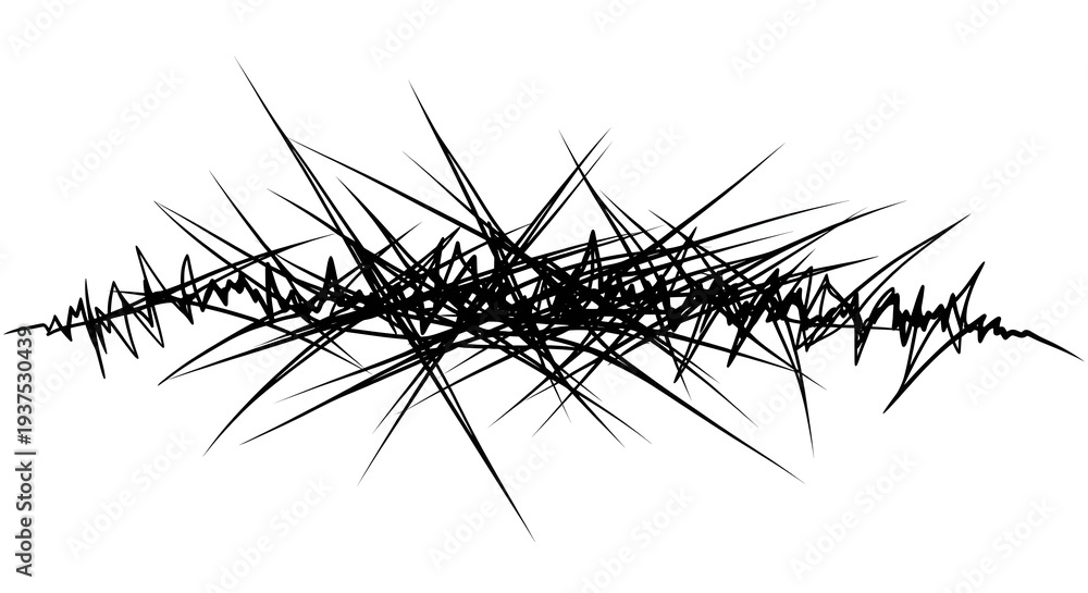 Fototapeta premium Black Thorn Bush with Sharp Spikes on White Background