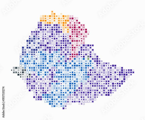 Ethiopia, shape of the country build of colored cells. Digital style map of the Ethiopia on white background. Small size square blocks. Awesome vector illustration.