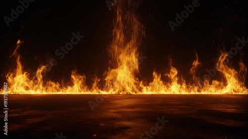 Fiery Flames Dance Across Dark Reflective Surface.