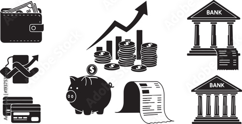 Financial icons and symbols for banking and money management