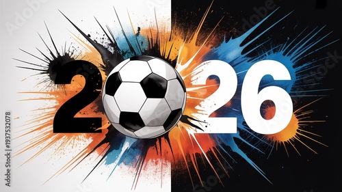 Wallpaper Mural Vibrant dynamic 2026 Football World Cup themed graphic with bold red blue accents ideal for promotional banners social media campaigns and event marketing materials Torontodigital.ca