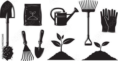 Gardening tools and equipment for planting and growth care