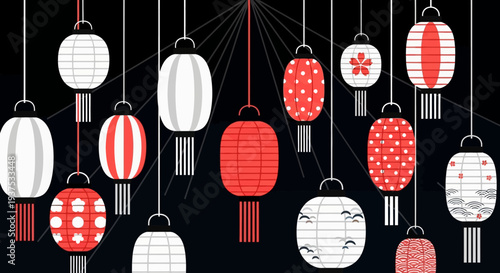 Hanging Japanese Lanterns Festival Celebration