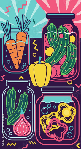 Homemade Pickles: Carrots, Cucumbers, Onions, Peppers