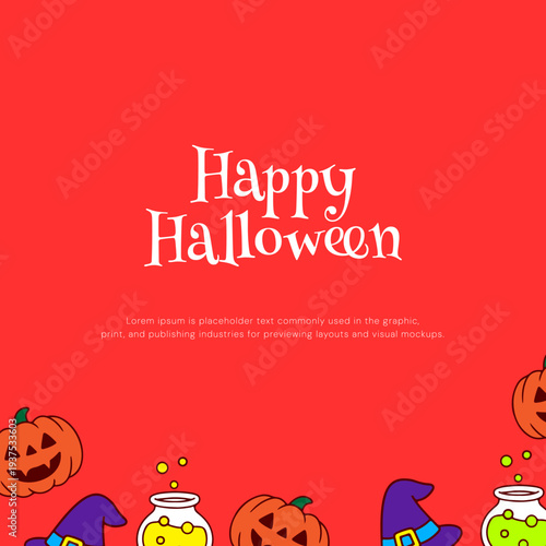 Happy Halloween Design template with red background and others element