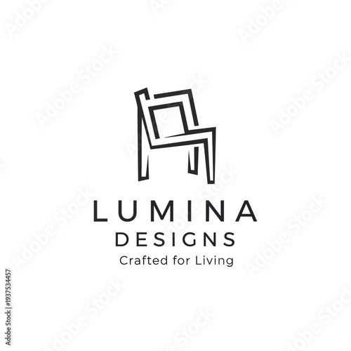 Lumina Designs Logo with Chair Illustration.