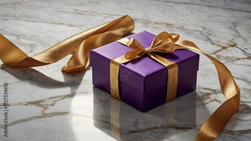 Elegant Gift Box With Ribbon On Marble Table