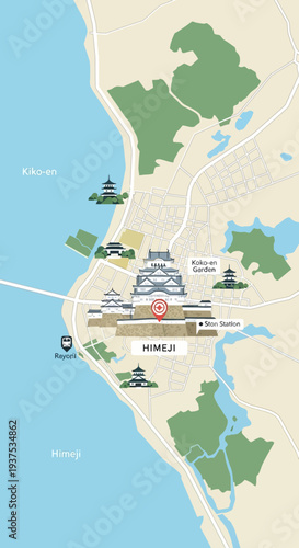 Himeji Castle Map Illustration