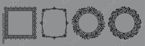 Set of decorative frames Elegant vector element for design in Eastern style, place for text. Floral black and gray frames. Lace illustration for invitations and greeting cards