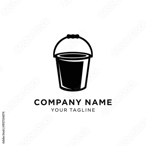 Black Bucket Icon with Handle Logo.