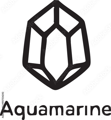 Aquamarine Gemstone Crystal Outline Icon.