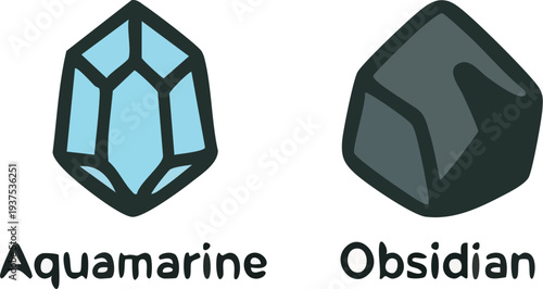 Aquamarine and Obsidian Gemstone Icons.