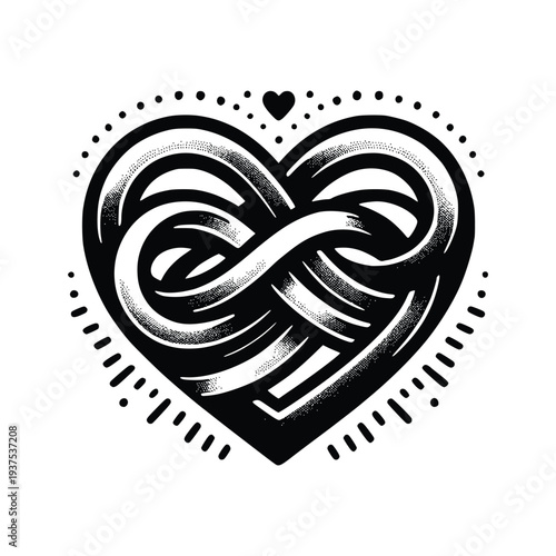 Modern Monochrome Heart with Interwoven Lines