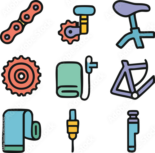 Bicycle Parts and Accessories Icons Collection 6.