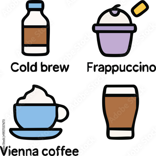 Assorted Coffee Drinks Illustration on White.