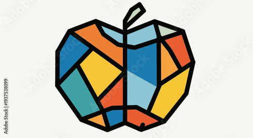 Colorful Stained Glass Apple Illustration.