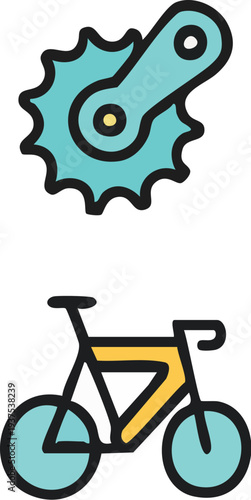 Bicycle and Gear Icons for Cycling Sport.