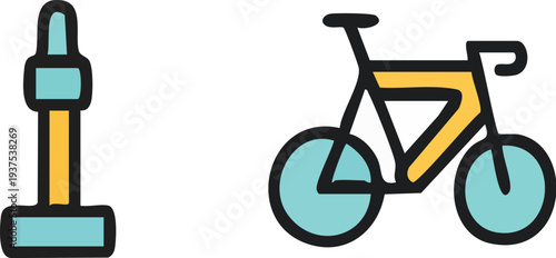 Bicycle and Pump Cycling Equipment Icons.