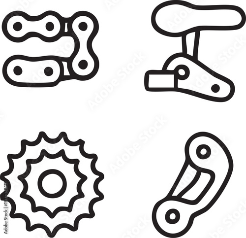 Bicycle Chain Gear Derailleur Icons Set.