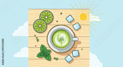 Refreshing Matcha Drink with Lime and Mint