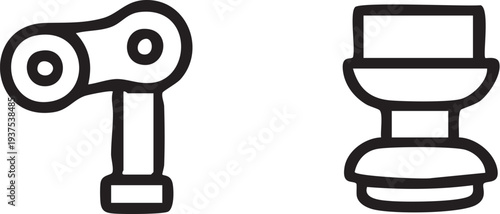 Bicycle Chain Link and Toilet Bowl Icons Set.