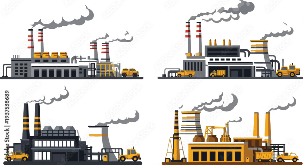 Obraz premium Industrial factory scenes illustration set