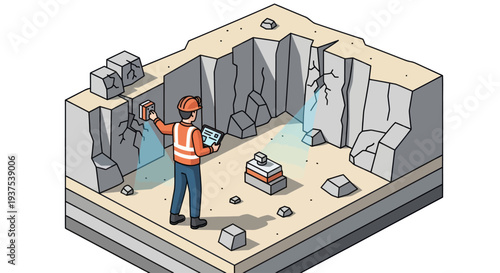 Engineer Inspecting Underground Structure with Tablet and Advanced Tools.