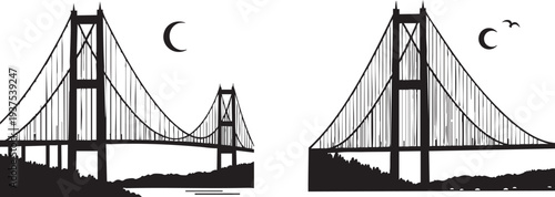 Comparison of Two Suspension Bridge Silhouettes Vector Illustration