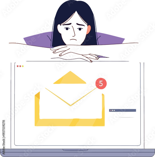Frustrated woman looking at laptop with many unread emails