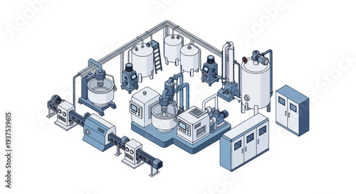 Industrial Chemical Production Plant Equipment Isometric View.