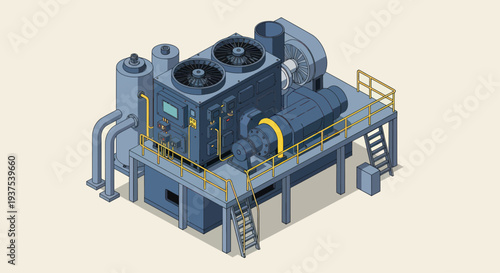 Industrial Chiller Unit with Cooling Fans and Piping System.