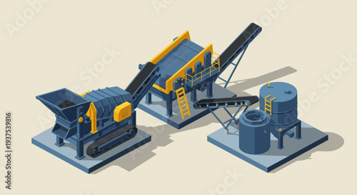 Industrial Crushing and Screening Plant Equipment Isometric View.