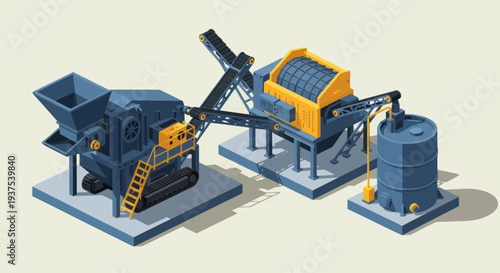 Industrial crushing and screening plant for material processing.
