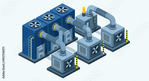 Industrial HVAC system with multiple units and fans.