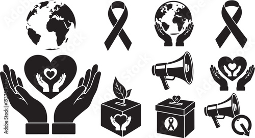 Awareness campaign symbols and icons for social causes and charity work