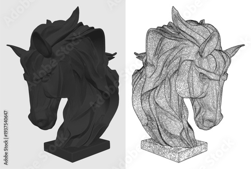 Horse Head Posture Statue Vector. An Illustration of a Horse Figure Isolated on a White Background.
