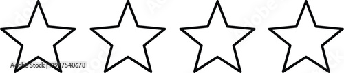 Set of four black outline star icons with sharp points and clean lines for rating systems success rewards evaluation ranking and decorative design elements.