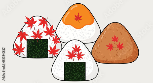 Japanese Rice Balls with Maple Leaves