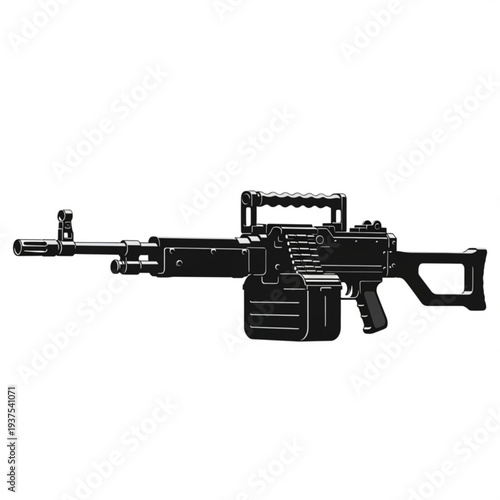 Heavy Machine Gun Silhouette Illustration with Ammo Box and Carrying Handle