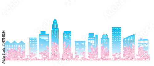 緑豊かな爽やかな街並みイラスト. 