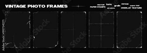 Old paper overlay texture with folds, creases, worn edges, wrinkled, crumpled and torn effects. Vintage photo - overlay texture stamps with distress, dust, grain, paper folds. Vector graphic set