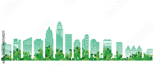 緑豊かな爽やかな街並みイラスト. 