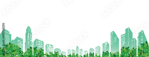 緑豊かな爽やかな街並みイラスト. 