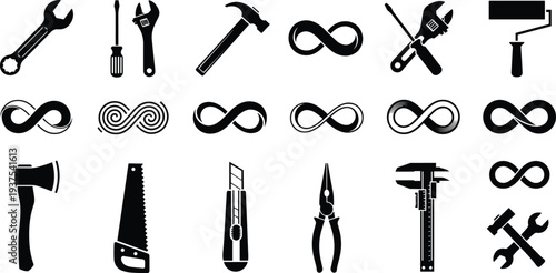 Set of school boy character illustrations in uniform reading green books, holding a red folder, using globe and computer desk.